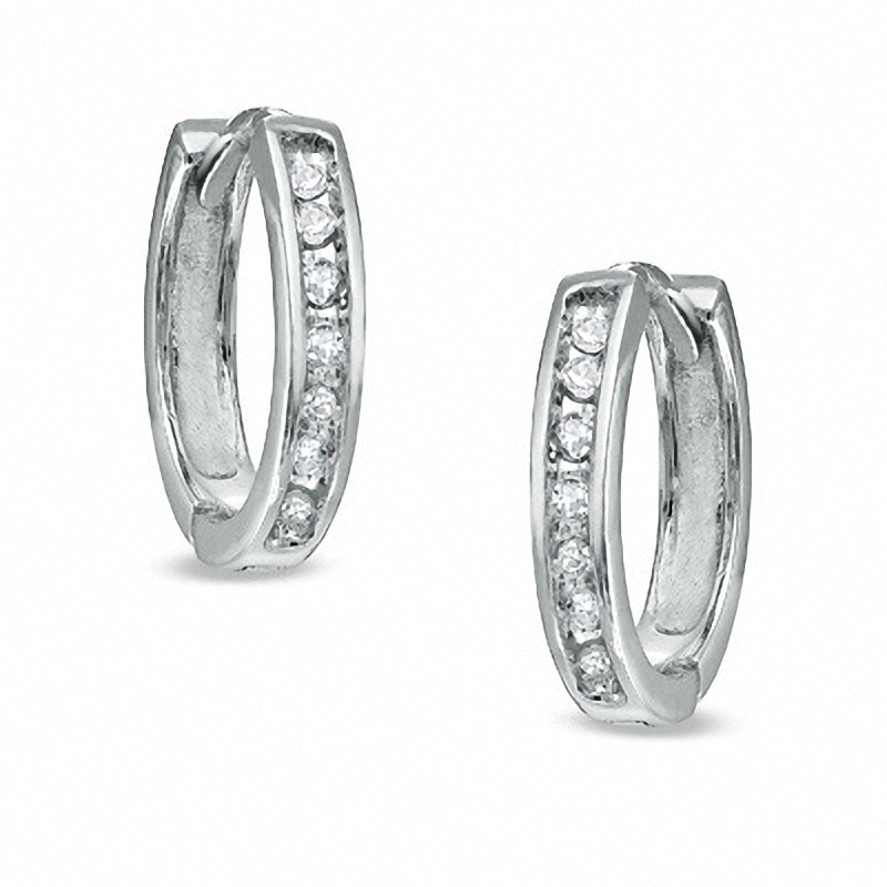 Previously Owned - 1/10 CT. T.W. Diamond Huggie Hoop Earrings in 10K White Gold