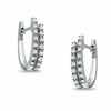 Thumbnail Image 1 of Previously Owned - 1/5 CT. T.W. Diamond Double Row Hoop Earrings in 10K White Gold