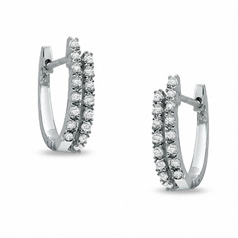 Main Image 1 of Previously Owned - 1/5 CT. T.W. Diamond Double Row Hoop Earrings in 10K White Gold