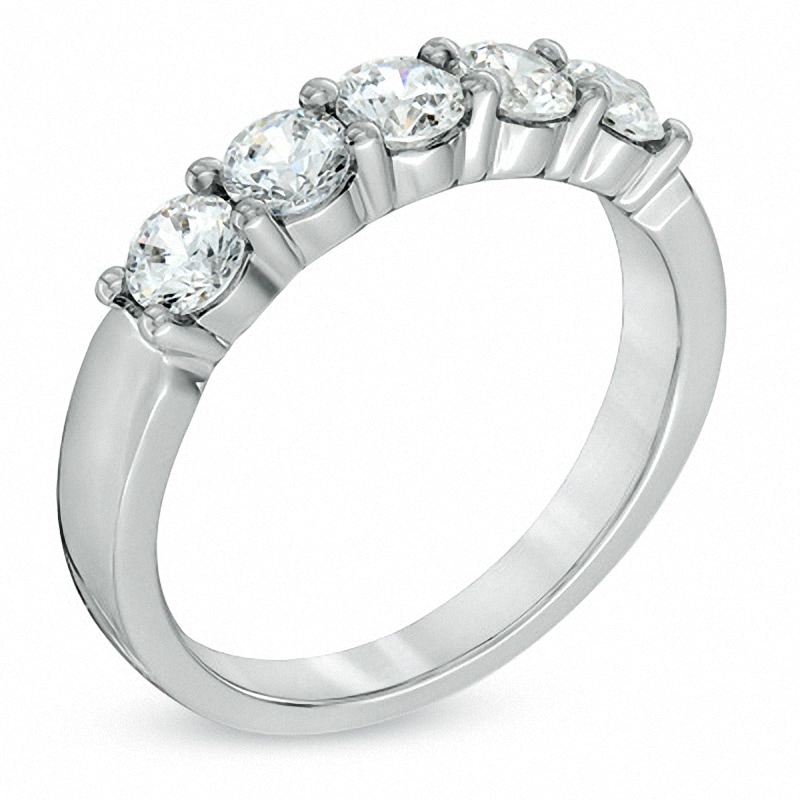 Main Image 2 of Previously Owned - Celebration Ideal 1 CT. T.W. Diamond Five Stone Band in 14K White Gold (I/I1)
