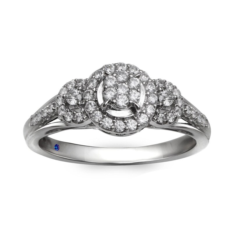 Main Image 1 of Previously Owned - Cherished Promise Collection™ 1/3 CT. T.W. Diamond Three Stone Frame Promise Ring in 10K White Gold
