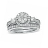 Thumbnail Image 1 of Previously Owned - 1 CT. T.W. Round and Princess-Cut Diamond Flower Bridal Set in 10K White Gold