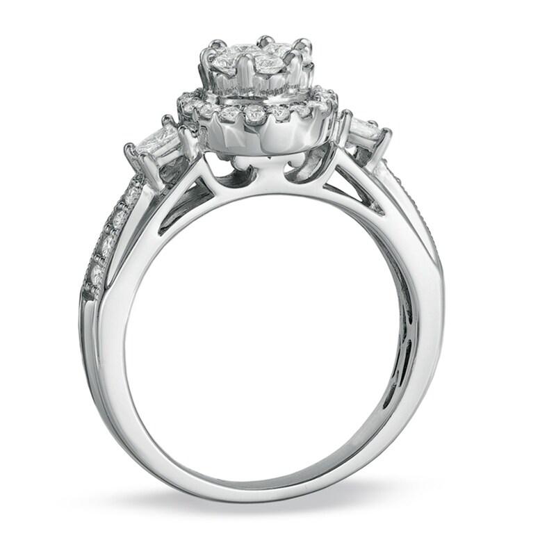 Main Image 3 of Previously Owned - 1 CT. T.W. Round and Princess-Cut Diamond Flower Bridal Set in 10K White Gold
