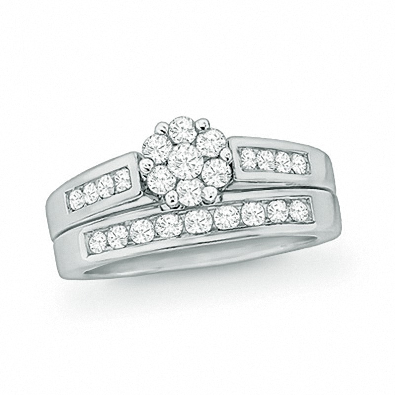 Main Image 1 of Previously Owned - 1/2 CT. T.W. Diamond Flower Bridal Set in 10K White Gold