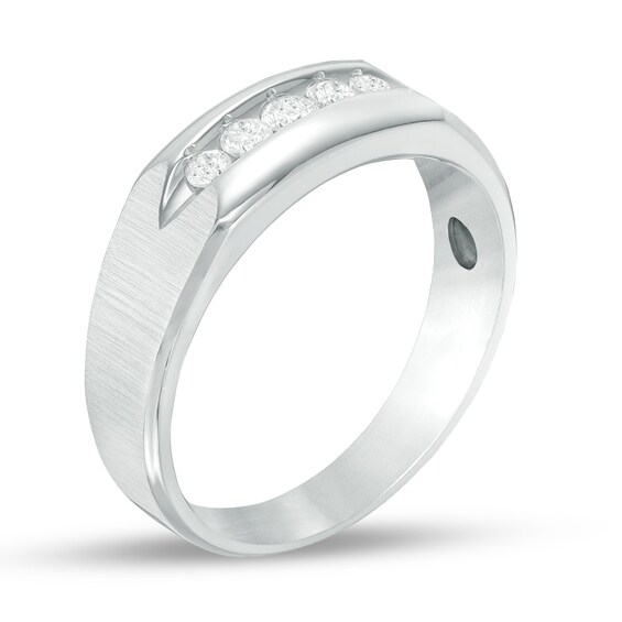 Previously Owned - 1/4 CT. T.w. Diamond Five Stone Brushed Wedding Band in 10K White Gold