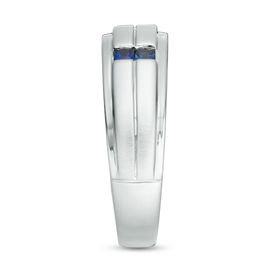 Previously Owned - Vera Wang Love Collection Men's 1/8 CT. T.w. Diamond and Sapphire Wedding Band in 14K White Gold
