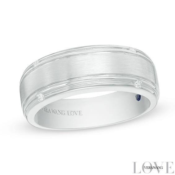 Previously Owned - Vera Wang Love Collection Men's 1/20 CT. T.w. Diamond Four Stone Wedding Band in 14K White Gold