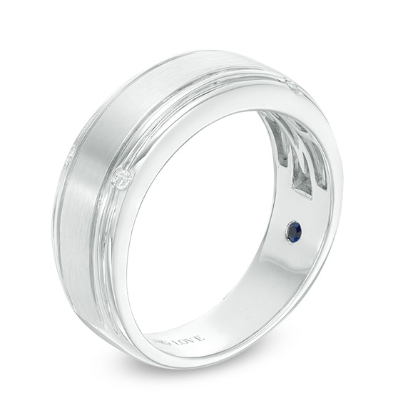 Previously Owned - Vera Wang Love Collection Men's 1/20 CT. T.w. Diamond Four Stone Wedding Band in 14K White Gold