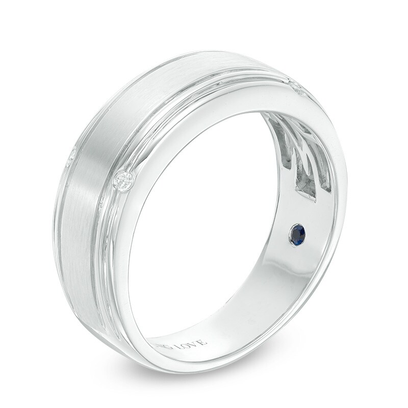 Main Image 2 of Previously Owned - Vera Wang Love Collection Men's 1/20 CT. T.W. Diamond Four Stone Wedding Band in 14K White Gold