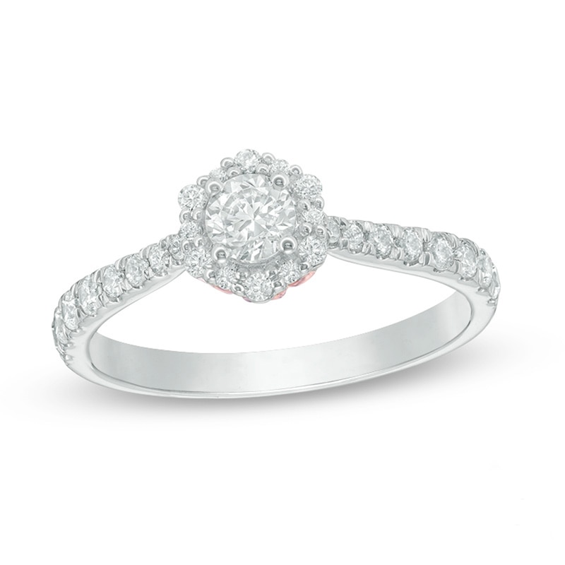 Main Image 1 of Previously Owned - Love's Destiny by Peoples 5/8 CT. T.W. Diamond Hexagon Frame Engagement Ring in 14K Two-Tone Gold
