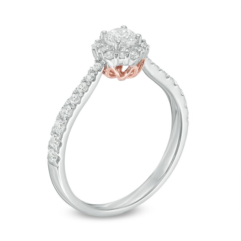 Main Image 2 of Previously Owned - Love's Destiny by Peoples 5/8 CT. T.W. Diamond Hexagon Frame Engagement Ring in 14K Two-Tone Gold