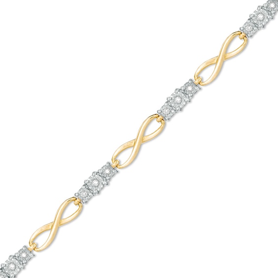 Previously Owned - 1/10 CT. T.w. Diamond Three Stone Infinity Bracelet in 10K Gold - 7.25"