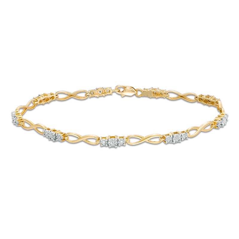 Main Image 2 of Previously Owned - 1/10 CT. T.W. Diamond Three Stone Infinity Bracelet in 10K Gold - 7.25"