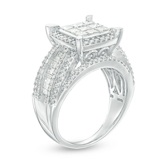 Previously Owned - 2 CT. T.W. Composite Princess-Cut Diamond Frame Multi-Row Engagement Ring in 10K White Gold Previously Owned - 2 CT. T.W. Composite Princess-Cut Diamond Frame Multi-Row Engagement Ring in 10K White Gold