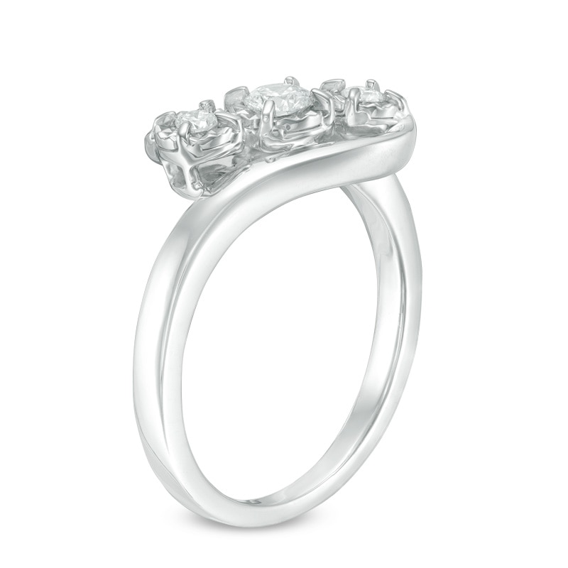 Main Image 2 of Previously Owned - 1/4 CT. T.W. Diamond Past Present Future® Bypass Engagement Ring in 10K White Gold
