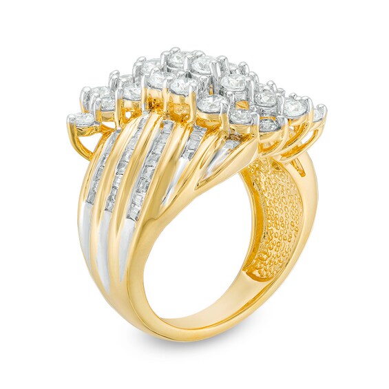 Previously Owned - 2 CT. T.w. Baguette and Round Diamond Wave Ring in 10K Gold