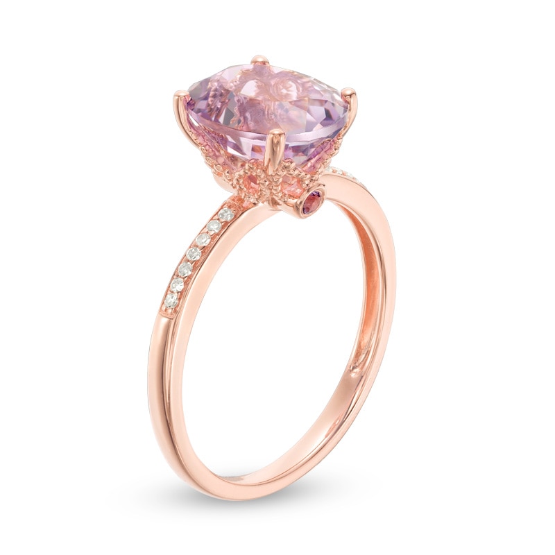 Main Image 2 of Previously Owned - Oval Rose de France Amethyst and 1/20 Ct. T.W. Diamond Ring in 14K Rose Gold