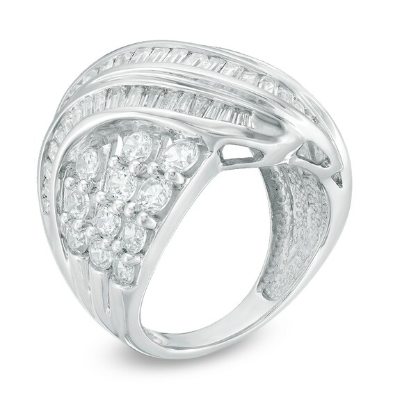 Previously Owned - 3 CT. T.w. Baguette and Round Diamond Crossover Ring in 10K White Gold