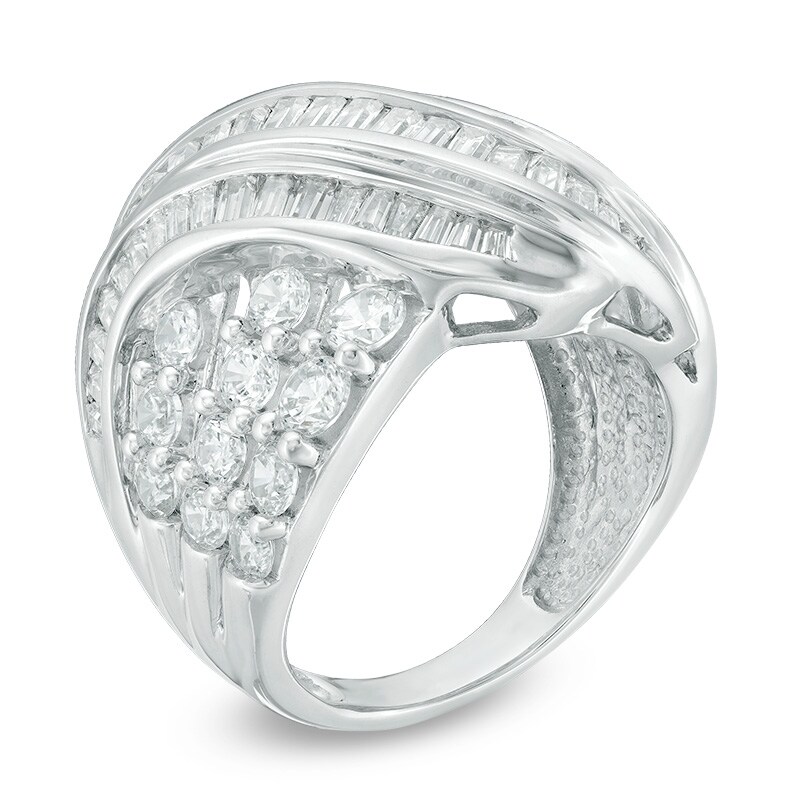 Main Image 2 of Previously Owned - 3 CT. T.W. Baguette and Round Diamond Crossover Ring in 10K White Gold