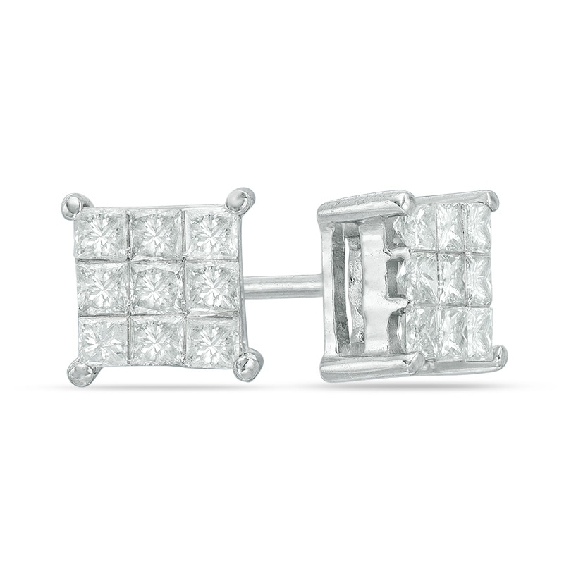 Main Image 1 of Previously Owned - 1/2 CT. T.W. Composite Princess-Cut Diamond Stud Earrings in 10K White Gold