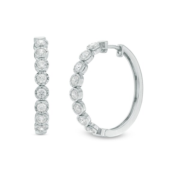 Previously Owned - 1 CT. T.w. Diamond Hoop Earrings in 10K White Gold