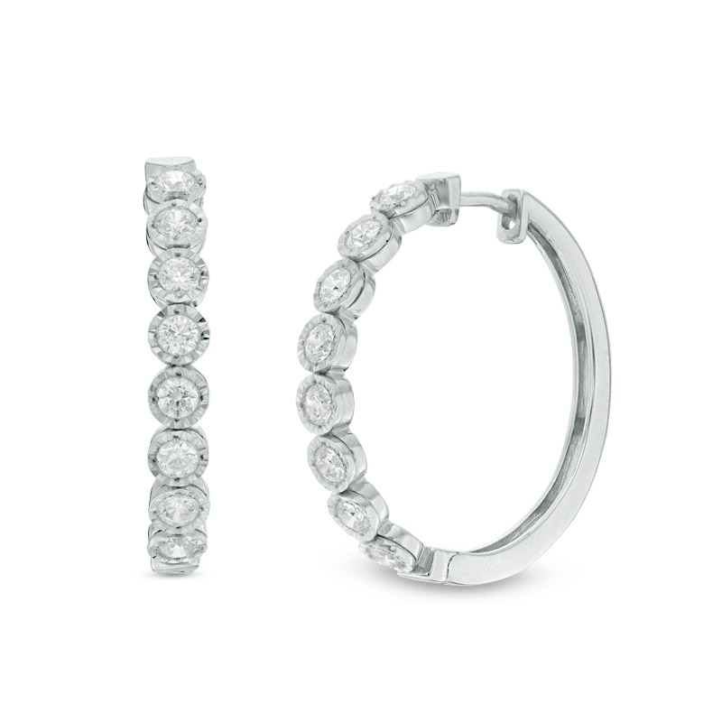 Main Image 1 of Previously Owned - 1 CT. T.W. Diamond Hoop Earrings in 10K White Gold