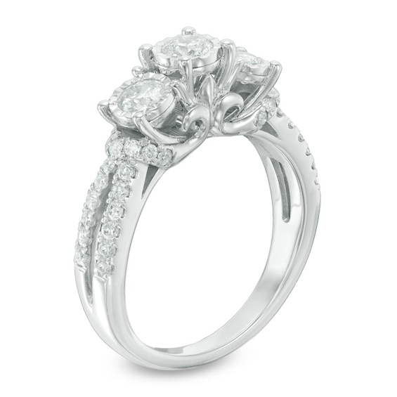 Previously Owned - 1 CT. T.w. Diamond Past Present Future® Split Shank Engagement Ring in 10K White Gold