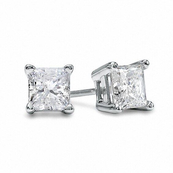 Previously Owned - 1 CT. T.w. Princess-Cut Diamond Solitaire Stud Earrings in 14K White Gold