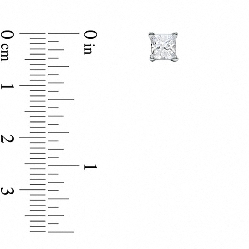Main Image 2 of Previously Owned - 1 CT. T.W. Princess-Cut Diamond Solitaire Stud Earrings in 14K White Gold