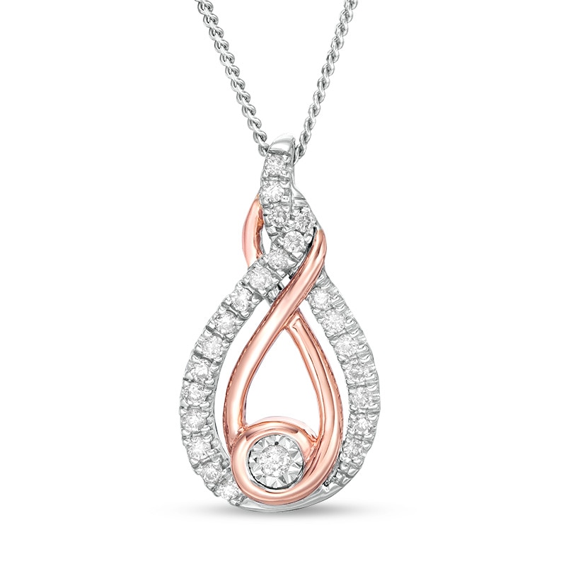 Main Image 1 of Previously Owned - Interwoven™ 1/6 CT. T.W. Diamond Pendant in Sterling Silver and 10K Rose Gold - 19"
