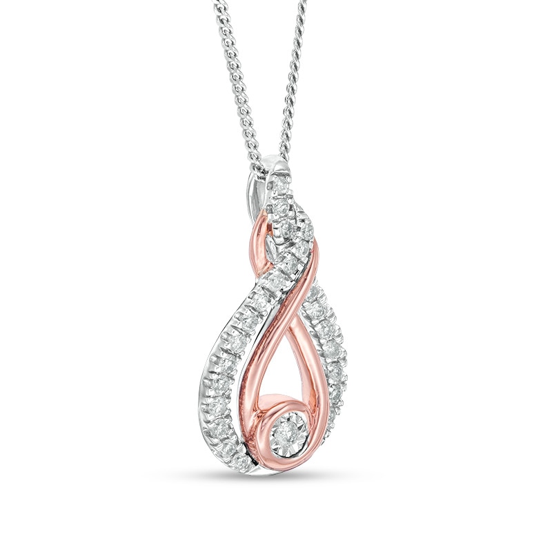 Previously Owned - Interwoven™ 1/6 CT. T.W. Diamond Pendant in Sterling Silver and 10K Rose Gold - 19"