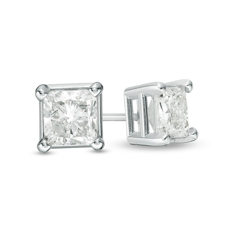 Main Image 1 of Previously Owned - 1-1/5 CT. T.W. Princess-Cut Diamond Solitaire Stud Earrings in 14K White Gold