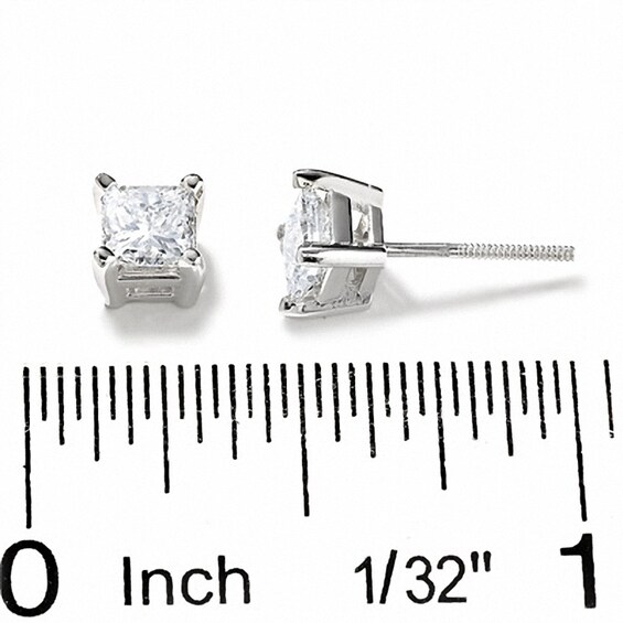 Previously Owned - 1 CT. T.w. Princess-Cut Diamond Solitaire Earrings in 14K White Gold