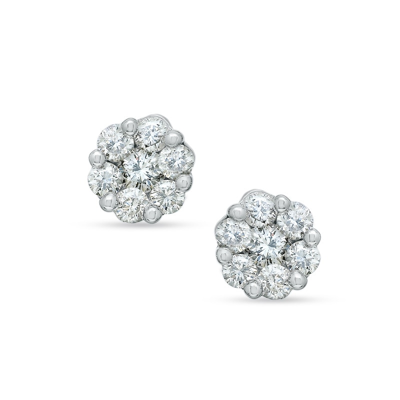 Main Image 1 of Previously Owned - 1 CT. T.W. Diamond Flower Earrings in 14K White Gold