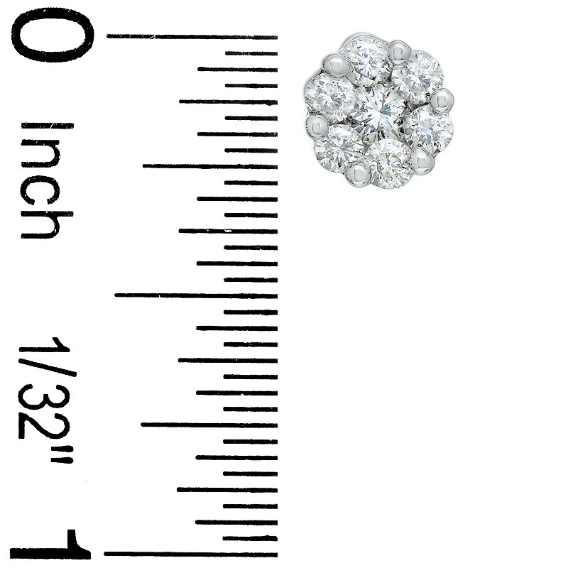 Main Image 2 of Previously Owned - 1 CT. T.W. Diamond Flower Earrings in 14K White Gold