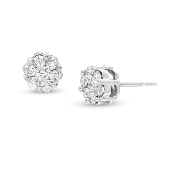 Previously Owned - 1/2 CT. T.w. Diamond Flower Earrings in 14K White Gold
