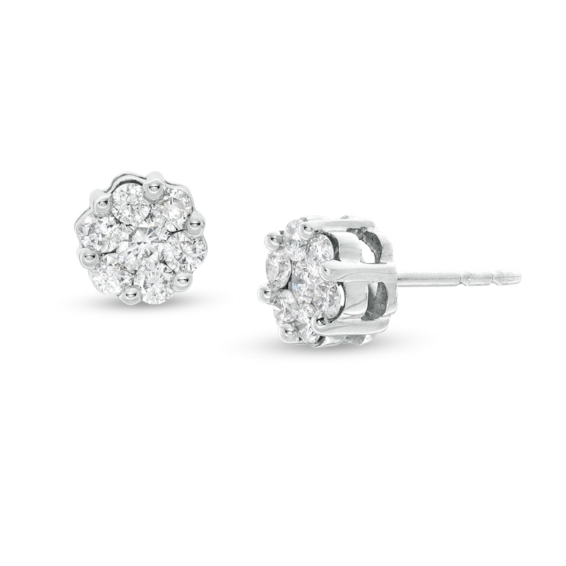 Previously Owned - 1/2 CT. T.W. Diamond Flower Earrings in 14K White Gold