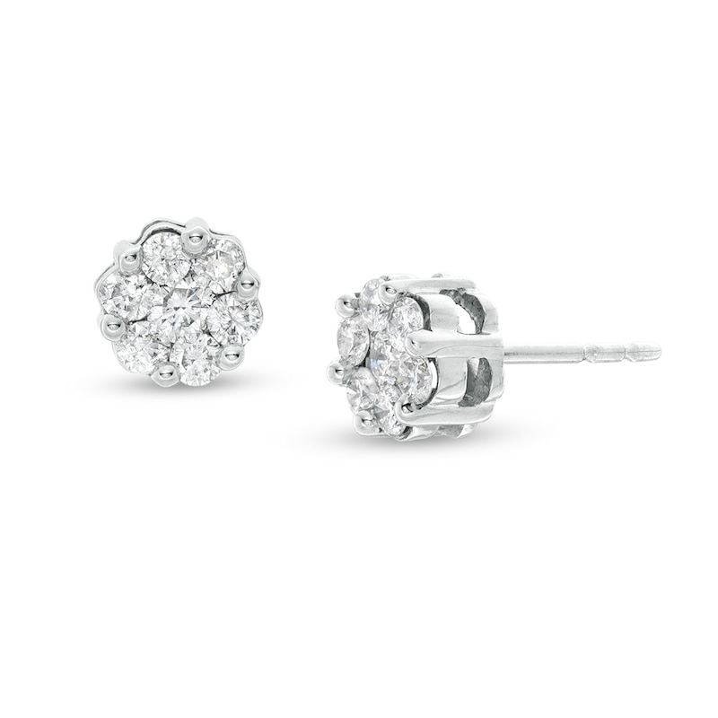 Main Image 1 of Previously Owned - 1/2 CT. T.W. Diamond Flower Earrings in 14K White Gold