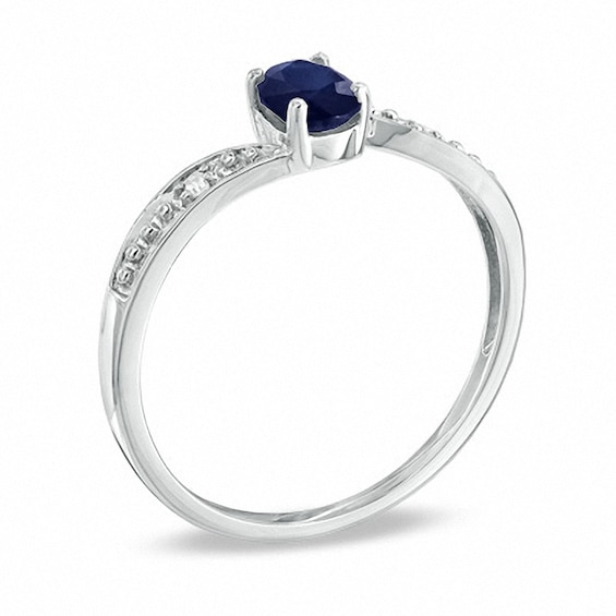 Previously Owned - Oval Blue Sapphire and Diamond Accent Engagement Ring in 10K White Gold
