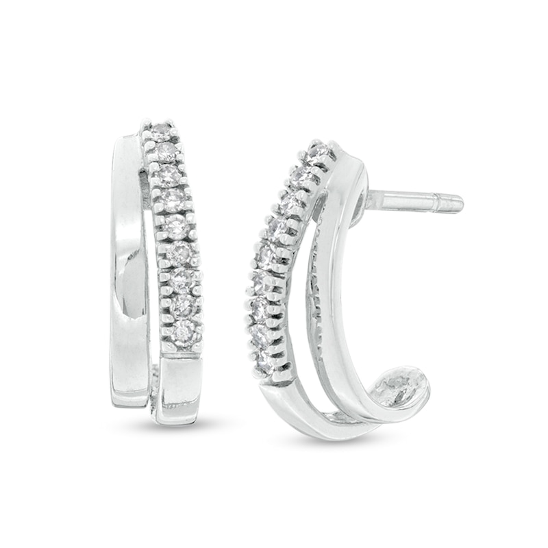 Main Image 1 of Previously Owned - 1/10 CT. T.W. Diamond Double J-Hoop Earrings in 10K White Gold