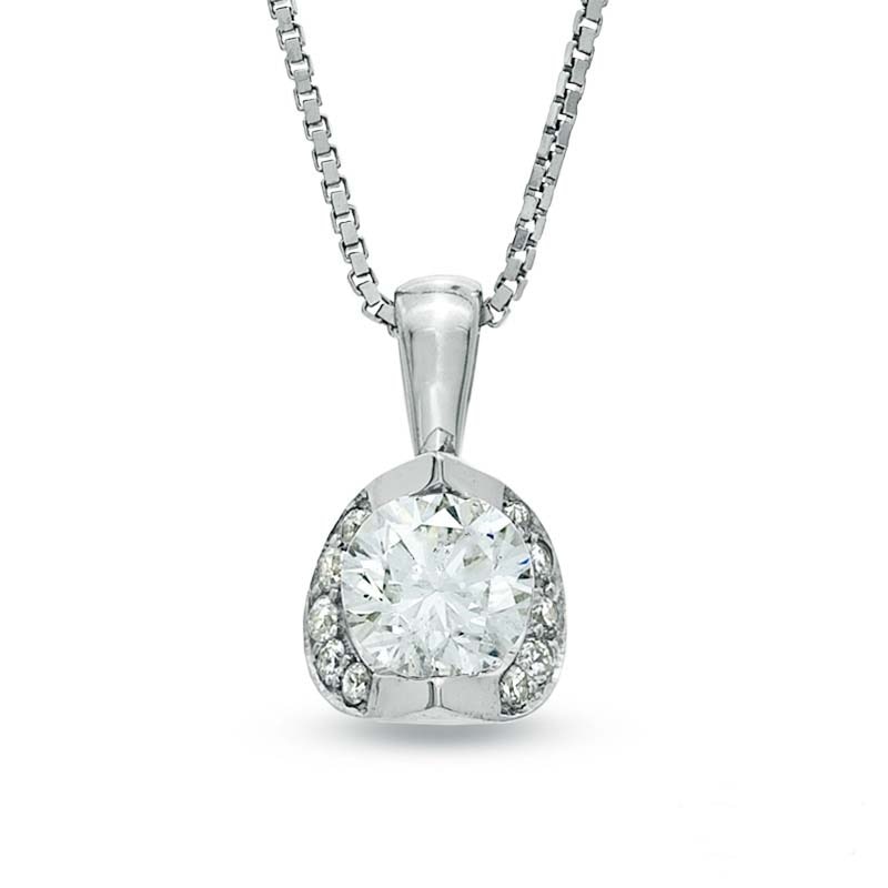 Main Image 1 of Previously Owned - 1/2 CT. T.W. Diamond Tension-Set Pendant in 14K White Gold (I/I2) - 17"