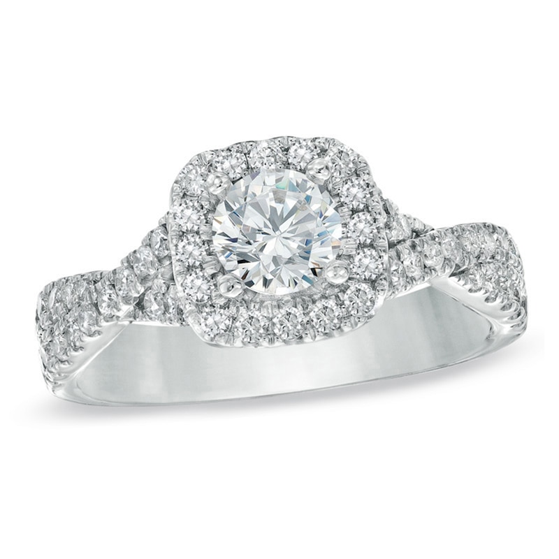 Main Image 1 of Previously Owned - Vera Wang Love Collection 1 CT. T.W. Diamond Frame Engagement Ring in 14K White Gold
