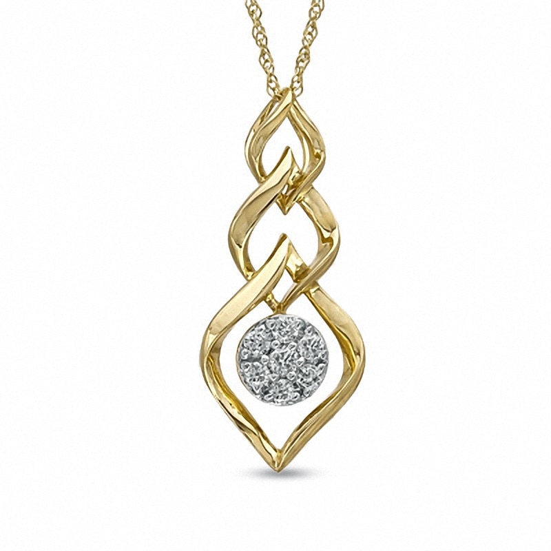 Main Image 1 of Previously Owned - 1/8 CT. T.W. Diamond Cluster Triple Drop Pendant in 10K Gold