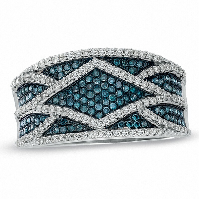 Main Image 1 of Previously Owned - 1/2 CT. T.W. Enhanced Blue and White Diamond Fashion Band in 10K White Gold