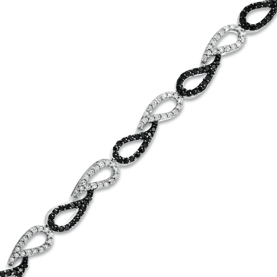 Previously Owned - 1 CT. T.w. Enhanced Black and White Diamond Paisley Link Bracelet in Sterling Silver