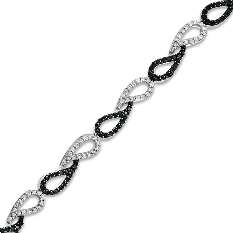 Main Image 1 of Previously Owned - 1 CT. T.W. Enhanced Black and White Diamond Paisley Link Bracelet in Sterling Silver