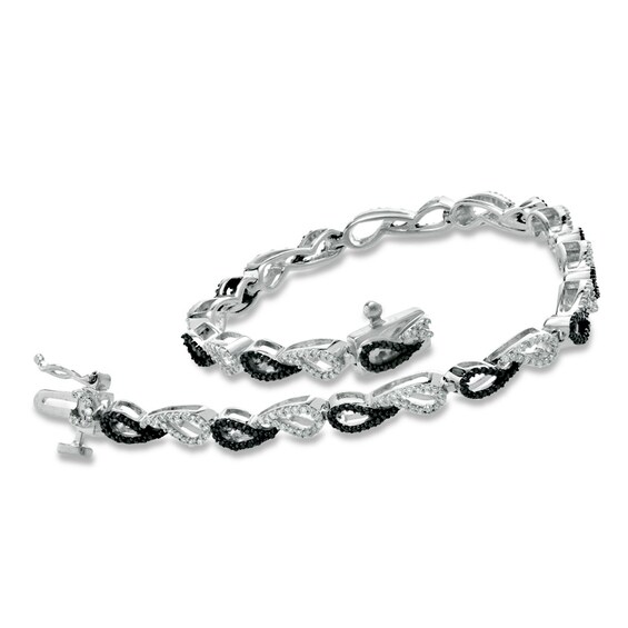 Previously Owned - 1 CT. T.w. Enhanced Black and White Diamond Paisley Link Bracelet in Sterling Silver