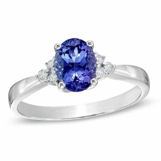 Previously Owned - Oval Tanzanite and 1/10 CT. T.w. Diamond Ring in 14K White Gold