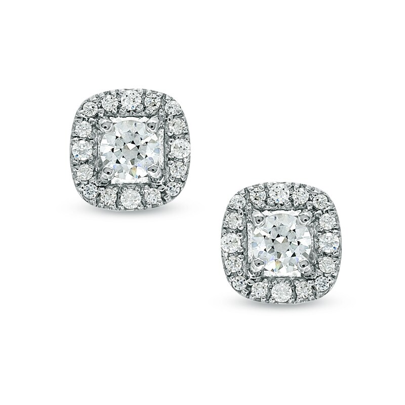 Main Image 1 of Previously Owned - 3/8 CT. T.W. Diamond Frame Stud Earrings in 14K White Gold (I/I2)