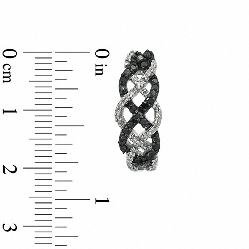 Main Image 2 of Previously Owned - 1/2 CT. T.W. Enhanced Black and White Diamond Loose Braid Hoop Earrings in Sterling Silver